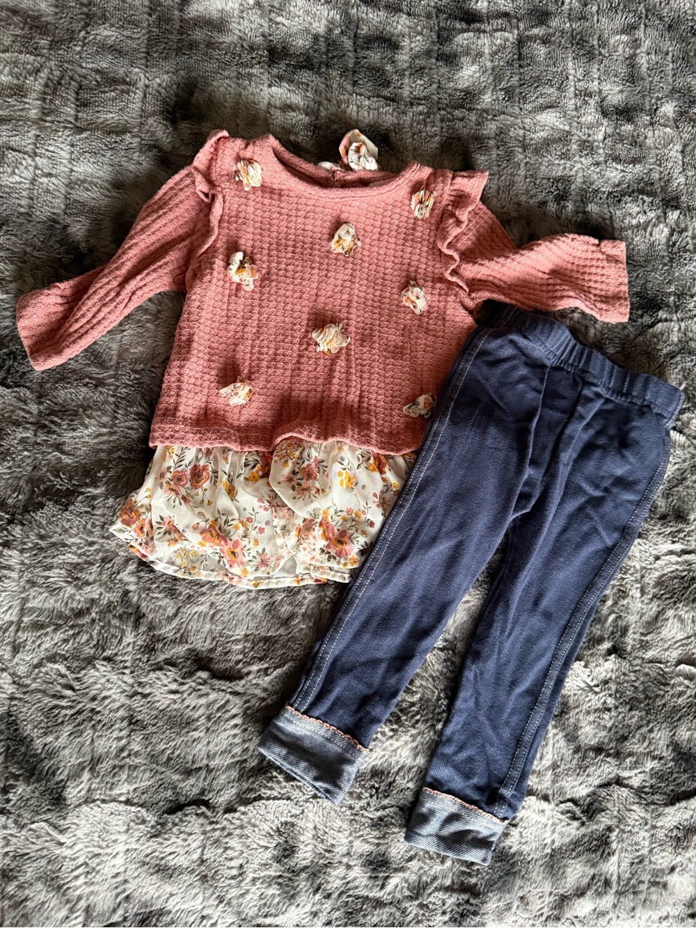 Little Lass 12M Dusty Rose Floral Tunic & Navy Leggings Outfit Set